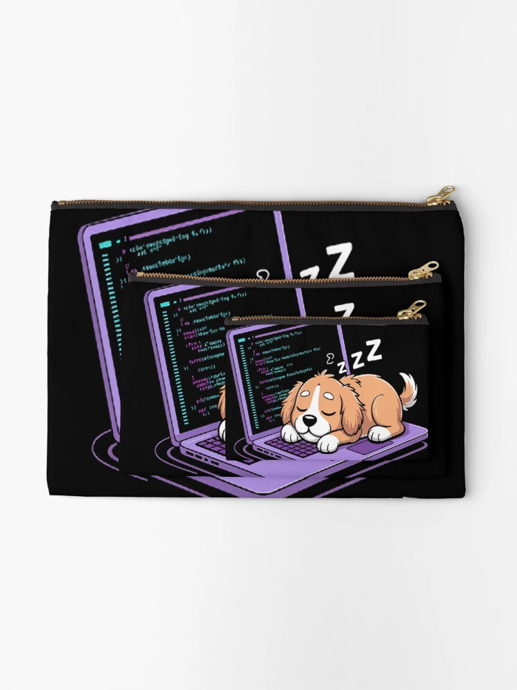 Thumbnail 2 of 4, Zipper Pouch, Programming Cute Developer Dog Sleeping Coder Coding designed and sold by SignaturalGen.