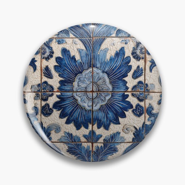 Item preview, Vintage Portuguese Azulejo Blue Floral Tile Pattern designed and sold by GrinGalore.