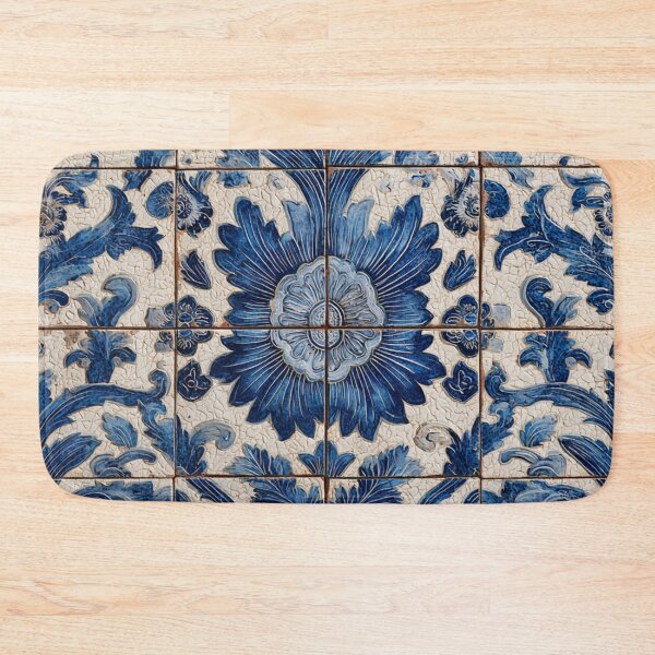 Item preview, Vintage Portuguese Azulejo Blue Floral Tile Pattern designed and sold by GrinGalore.