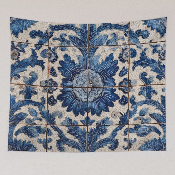 Item preview, Vintage Portuguese Azulejo Blue Floral Tile Pattern designed and sold by GrinGalore.