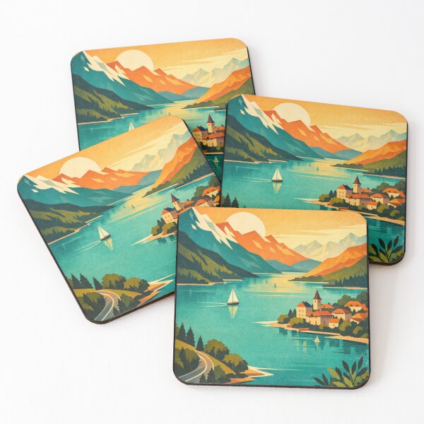 Item preview, Lake Annecy - retro French Alps designed and sold by DamioPolArt.