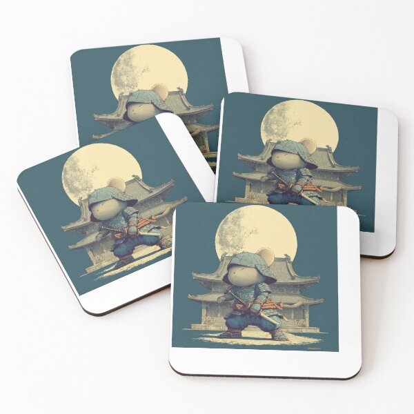 Item preview, Samurai Cat Guarding Temple Under Full Moon - Japanese Ukiyo-e Neko Night Art designed and sold by De Aqui y de Alla Studio.