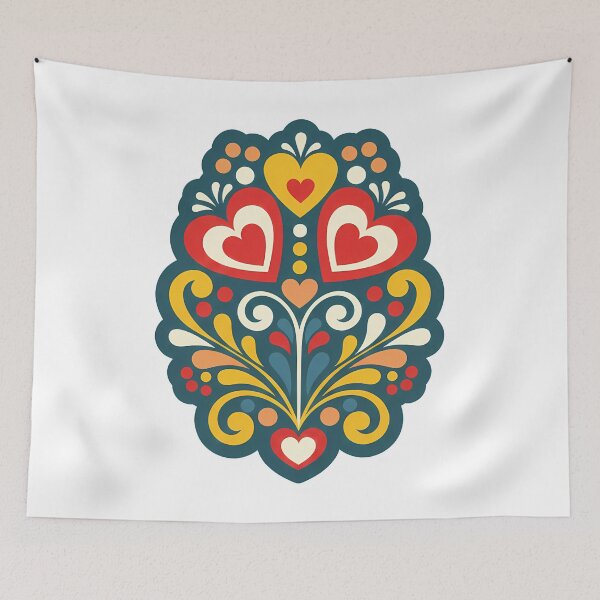 Item preview, Love Hearts Flower – Scandinavian Folk Art by heidiannemorris © designed and sold by FOLK ART FUSION by heidiannemorris.
