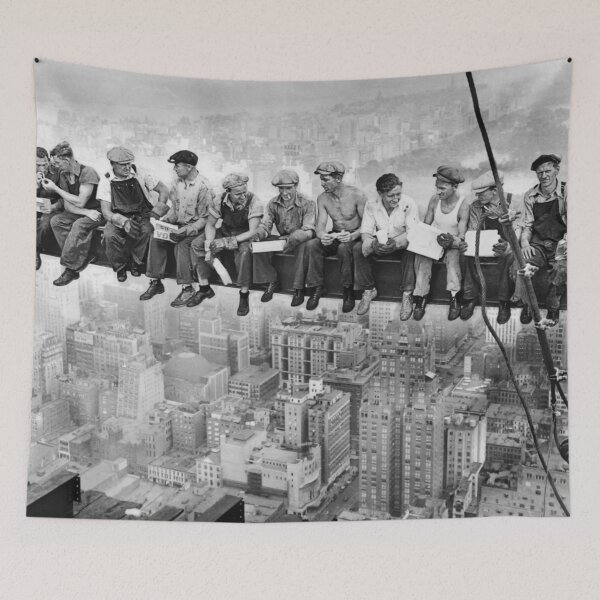 Item preview, Vintage lunch atop a skyscraper iron workers New York City 1932 black and white photograph poster print designed and sold by Astrid Arkhangelsky.