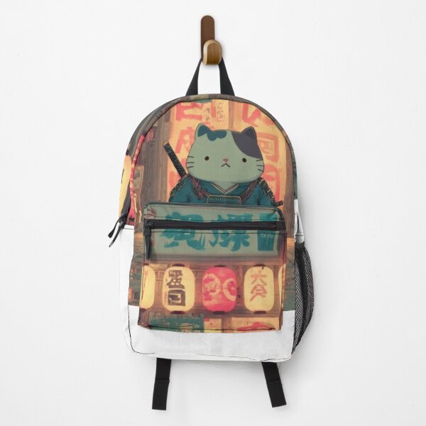 Item preview, Samurai Cat in Neon Tokyo Alley - Cyberpunk Japanese Ukiyo-e Neko Art designed and sold by De Aqui y de Alla Studio.