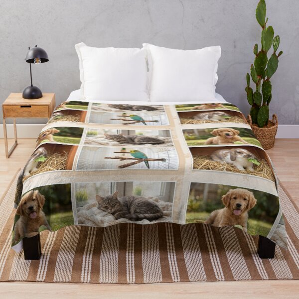 Item preview, Cute Pet Squad: Golden Retriever, Tabby Cat, Bunny & Budgie Collage designed and sold by SolenyaStudio.