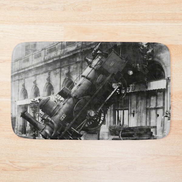 Item preview, Vintage 1895 Montparnasse steam engine train derailment, Paris, France black and white photograph poster print designed and sold by Astrid Arkhangelsky.