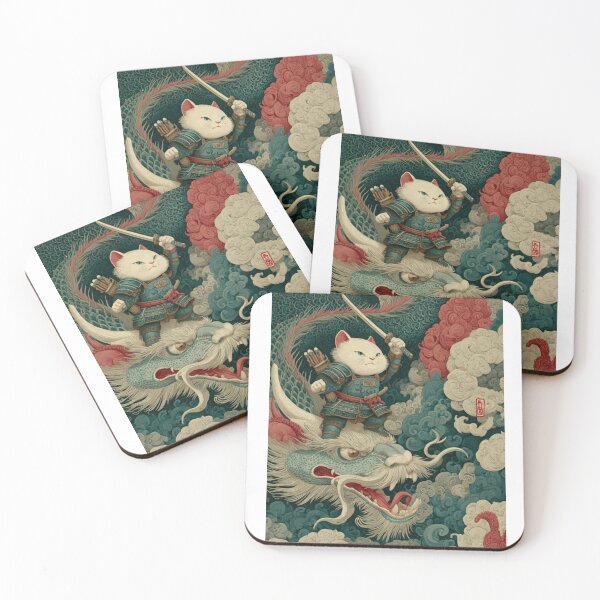 Item preview, Samurai Cat Riding Japanese Dragon - Epic Ukiyo-e Neko Warrior Art designed and sold by De Aqui y de Alla Studio.