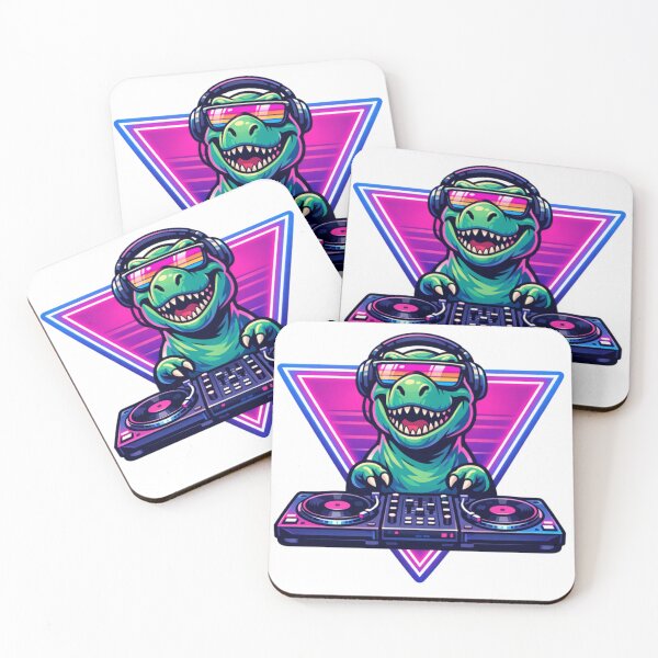 Item preview, Synthwave DJ T-Rex Neon Triangle designed and sold by crazygoose30.