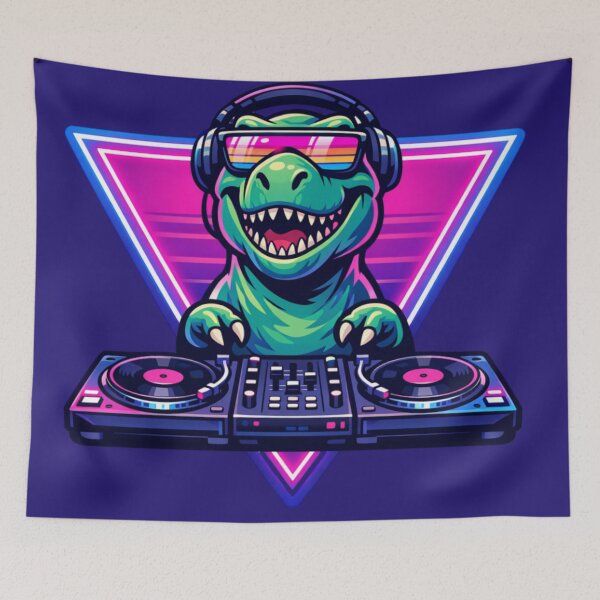 Item preview, Synthwave DJ T-Rex Neon Triangle designed and sold by crazygoose30.