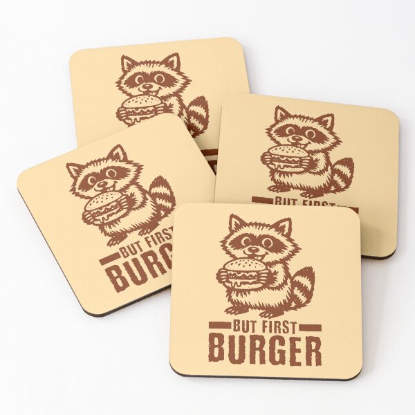 Item preview, But First Burger Funny Raccoon Foodie Humor designed and sold by KLArtzStore.