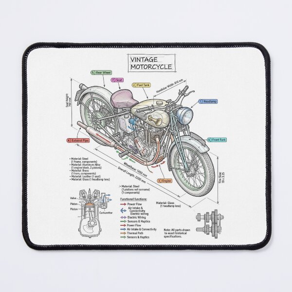 Item preview, Vintage Motorcycle - Technical Drawing designed and sold by Rhu Creations.