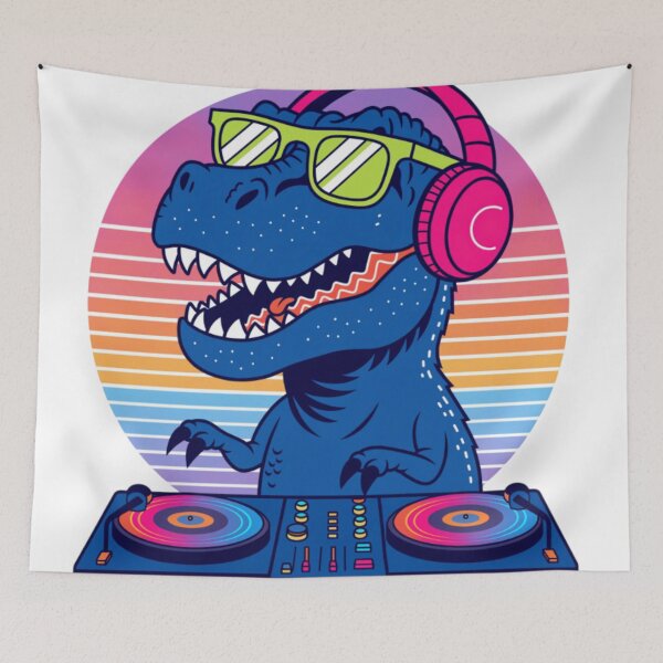 Item preview, Retro DJ T Rex Sunset Vibes designed and sold by crazygoose30.