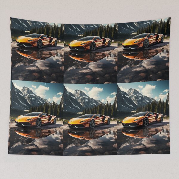 Item preview, Vibrant Orange Sports Car Reflecting In A Clear Mountain Lake designed and sold by RevUpDesign.