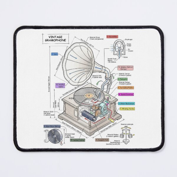 Item preview, Vintage Music Gramophone - Technical Drawing designed and sold by Rhu Creations.
