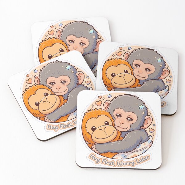 Item preview, Hug First Worry Later Kawaii Monkey Sticker designed and sold by AzmyStore.as .
