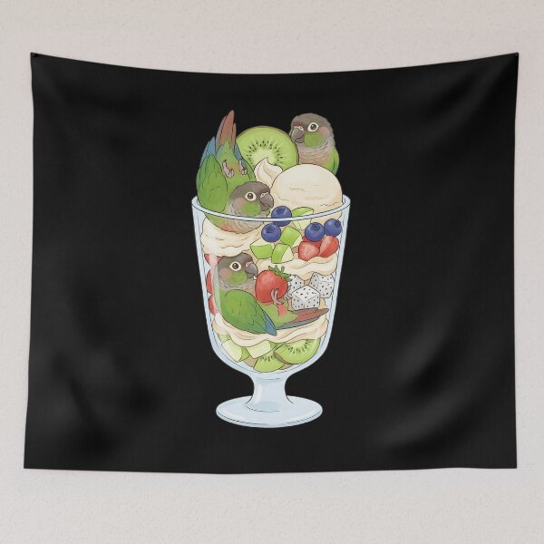 Item preview, Funny Green Cheek Conure Parrots in Ice Cream Dessert designed and sold by DoodleTortle.