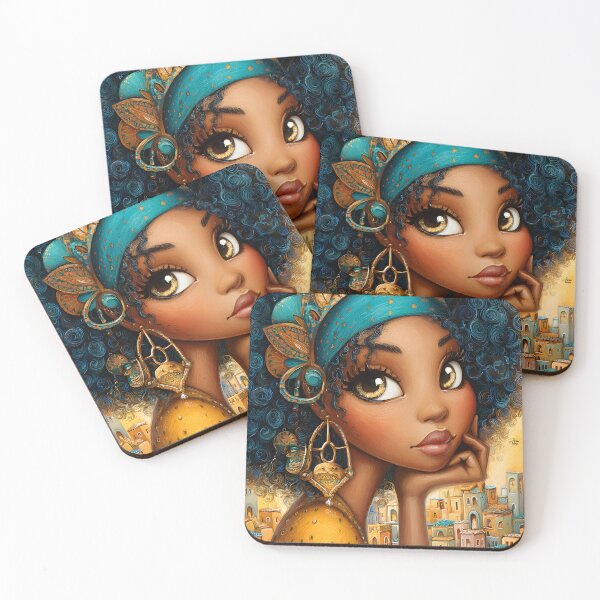 Item preview, Beautiful girl with curly hair and vibrant cityscape designed and sold by Artessie.