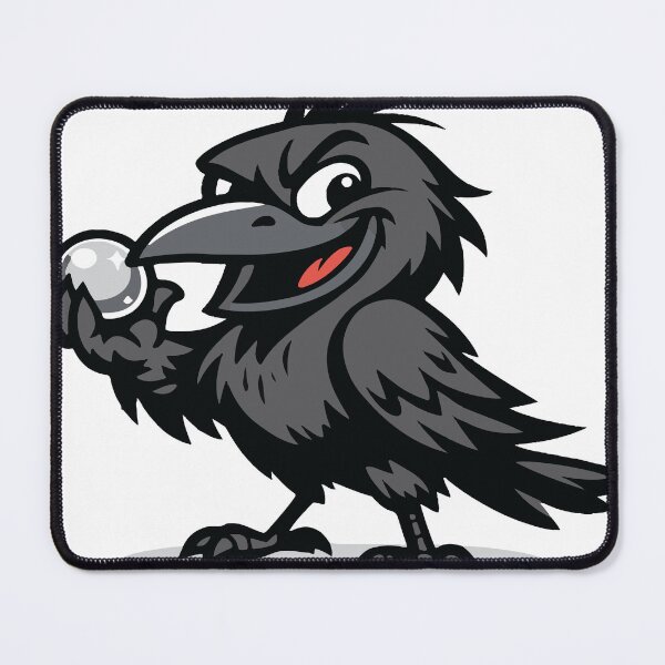 Item preview, A mischievous crow proudly showing its shiny discovery. The character reflects the clever and curious behavior of crows in a playful cartoon style. designed and sold by Dejbar.