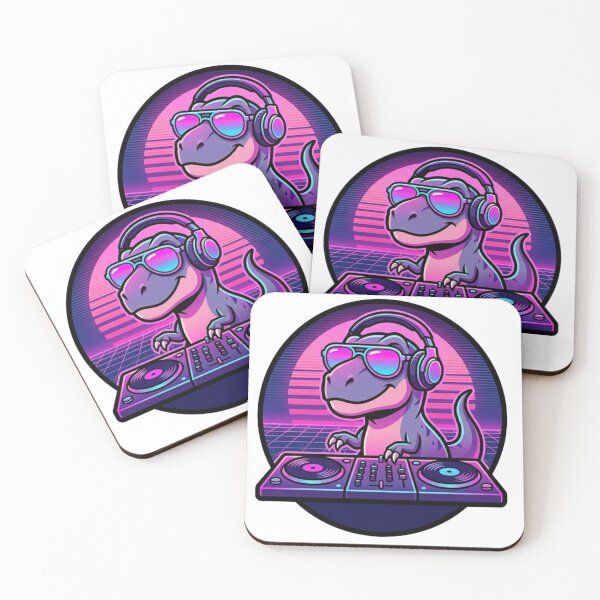 Item preview, Сool Retro DJ T Rex with sunglasses Synthwave Sunset designed and sold by crazygoose30.