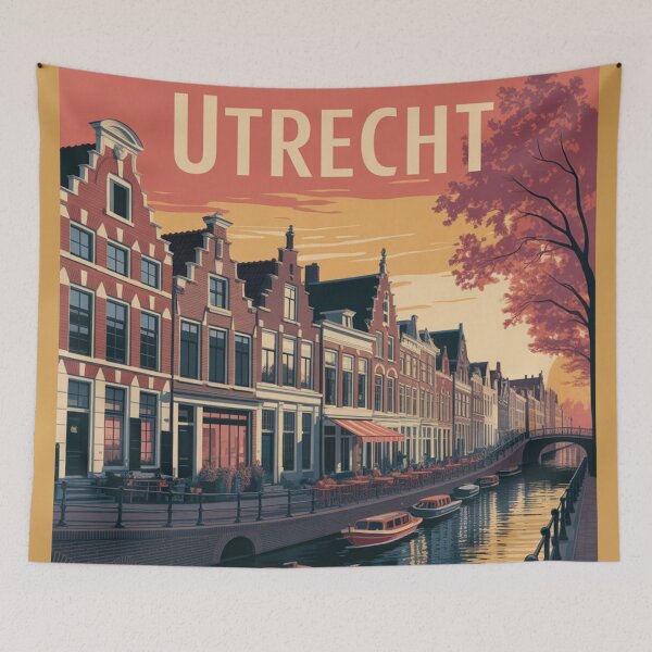Item preview, Utrecht Netherlands Vintage Travel Poster – Oudegracht Canal Wall Art designed and sold by Timeless Design.