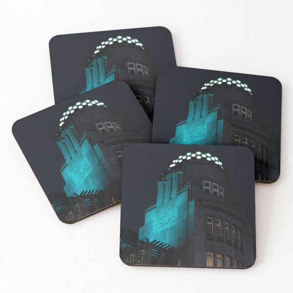 Item preview, Nocturnal Elegance: Art Deco Building Illuminated in Turquoise Splendor designed and sold by Vision By Luca Spoo.