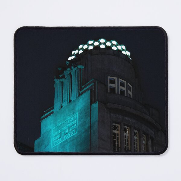 Item preview, Nocturnal Elegance: Art Deco Building Illuminated in Turquoise Splendor designed and sold by Vision By Luca Spoo.