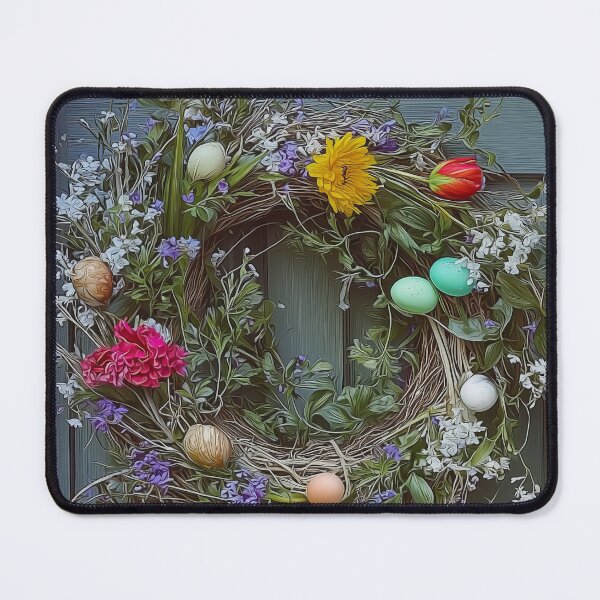 Item preview, Green wooden door adorned with colorful flowers and greenery, leading to a charming entrance designed and sold by Stellar Geometry.