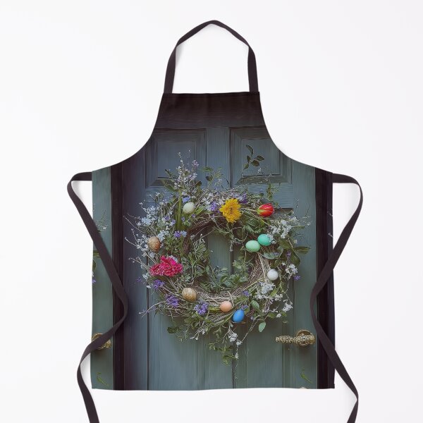 Item preview, Green wooden door adorned with colorful flowers and greenery, leading to a charming entrance designed and sold by Stellar Geometry.