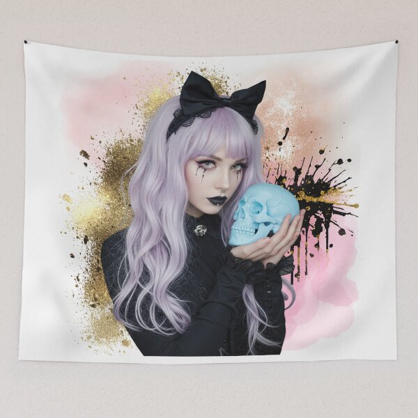 Item preview, Gothic Girl Holding Blue Skull – Dark Aesthetic Alternative Art designed and sold by ChenEngEng.