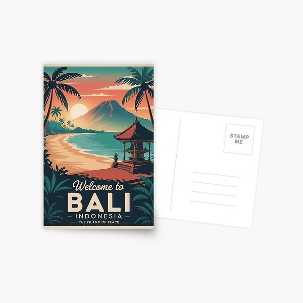 Welcome to Bali Indonesia - Vintage Travel Poster Postcard