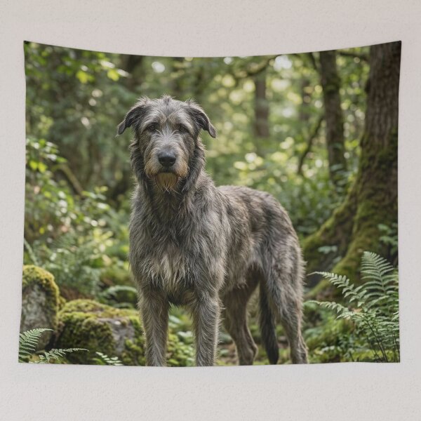 Item preview, Irish Wolfhound in Forest – Majestic Celtic Dog Nature Portrait designed and sold by Rough Sketches – Ireland Inspired Art.