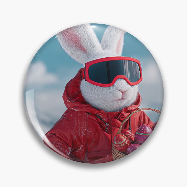 Item preview, Rabbit in red ski outfit snowboards down slope carrying basket of strawberries in winter landscape designed and sold by Stellar Geometry.