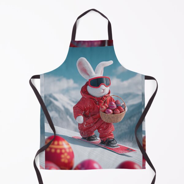 Item preview, Rabbit in red ski outfit snowboards down slope carrying basket of strawberries in winter landscape designed and sold by Stellar Geometry.