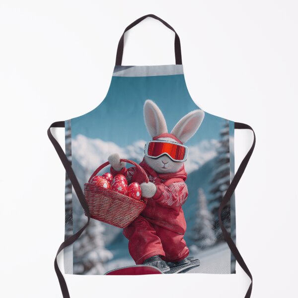 Item preview, Rabbit in red ski outfit snowboards down slope carrying basket of strawberries in winter landscape designed and sold by Stellar Geometry.