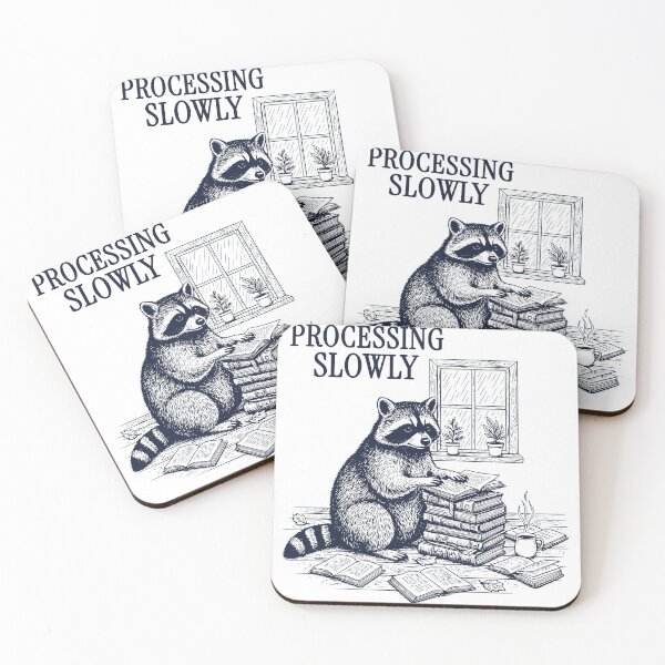 Item preview, Processing Slowly – Vintage Raccoon Reading Books Illustration designed and sold by TeeVerse27.