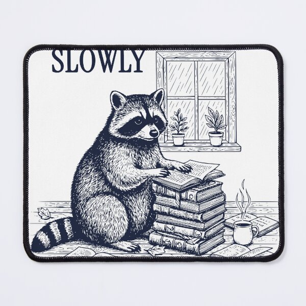 Item preview, Processing Slowly – Vintage Raccoon Reading Books Illustration designed and sold by TeeVerse27.