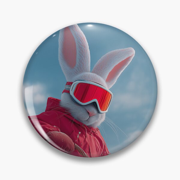 Item preview, Rabbit in red ski outfit snowboards down slope carrying basket of strawberries in winter landscape designed and sold by Stellar Geometry.