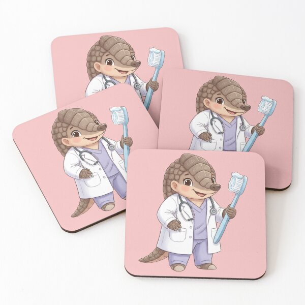 Item preview, Cute Armadillo Dentist with Toothbrush Kids Dental Art designed and sold by med-lavender-ee.