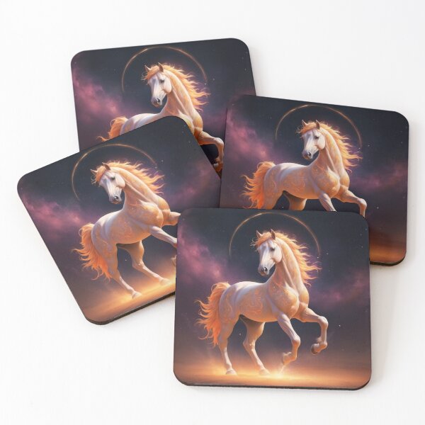 Item preview, A Radiant White Horse With Golden Mane Galloping Through A Cosmic Nebula designed and sold by Dreamy Armine Art.