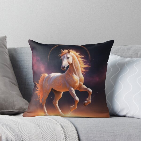 Item preview, A Radiant White Horse With Golden Mane Galloping Through A Cosmic Nebula designed and sold by Dreamy Armine Art.