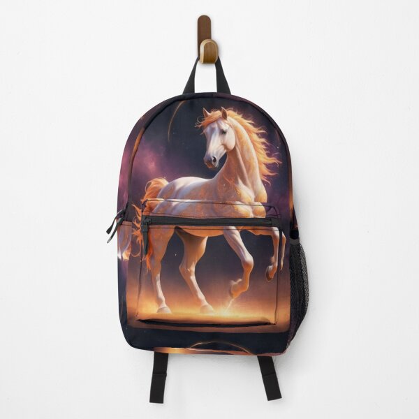 Item preview, A Radiant White Horse With Golden Mane Galloping Through A Cosmic Nebula designed and sold by Dreamy Armine Art.