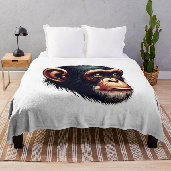 Item preview, A detailed and vibrant illustration of a chimpanzee's face showcasing expressive eyes and textured fur. designed and sold by cave-canvas.