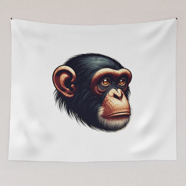 Item preview, A detailed and vibrant illustration of a chimpanzee's face showcasing expressive eyes and textured fur. designed and sold by cave-canvas.