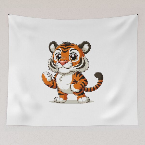 Item preview, A cute cartoon tiger with big eyes and an inviting smile, ready to explore the jungle. designed and sold by cave-canvas.