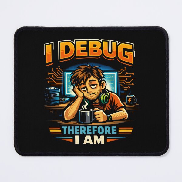 Item preview, I Debug Therefore I Am Tired Programmer Quote for Tech Humor and Coding designed and sold by SplashTastic.