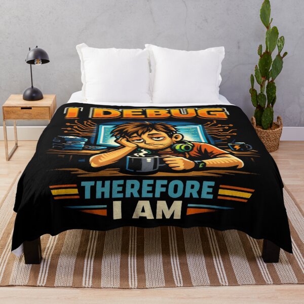 Item preview, I Debug Therefore I Am Tired Programmer Quote for Tech Humor and Coding designed and sold by SplashTastic.