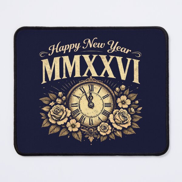 Item preview, Vintage Happy New Year MMXXVI Roman Numeral Clock Floral Design designed and sold by phiawdesign9.