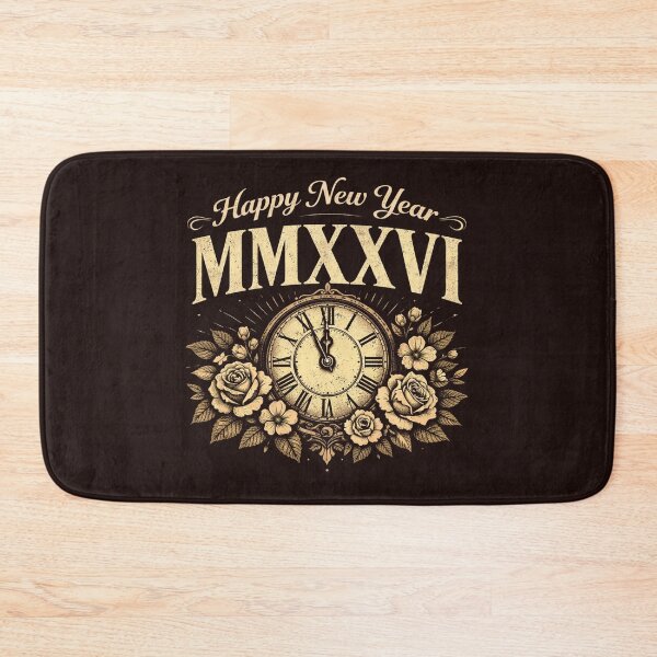 Item preview, Vintage Happy New Year MMXXVI Roman Numeral Clock Floral Design designed and sold by phiawdesign9.