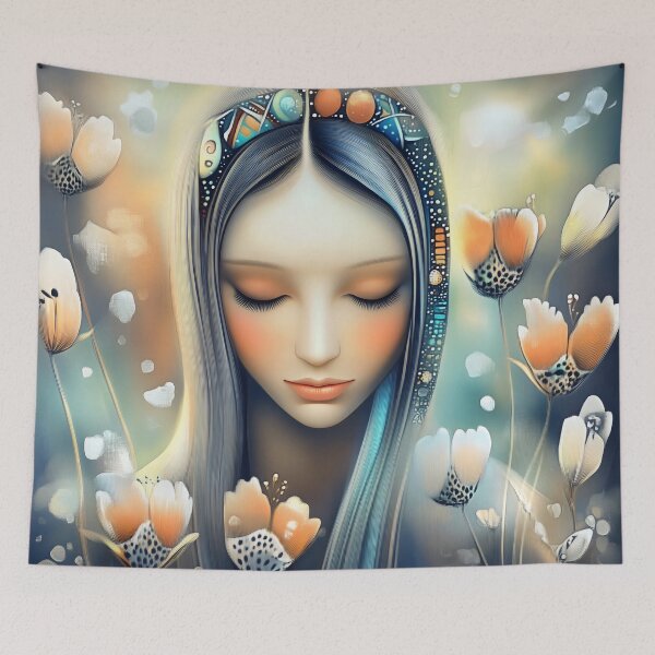 Item preview, Serene Woman With Flowers Dreamlike Portrait designed and sold by Shoot-The-Moon.